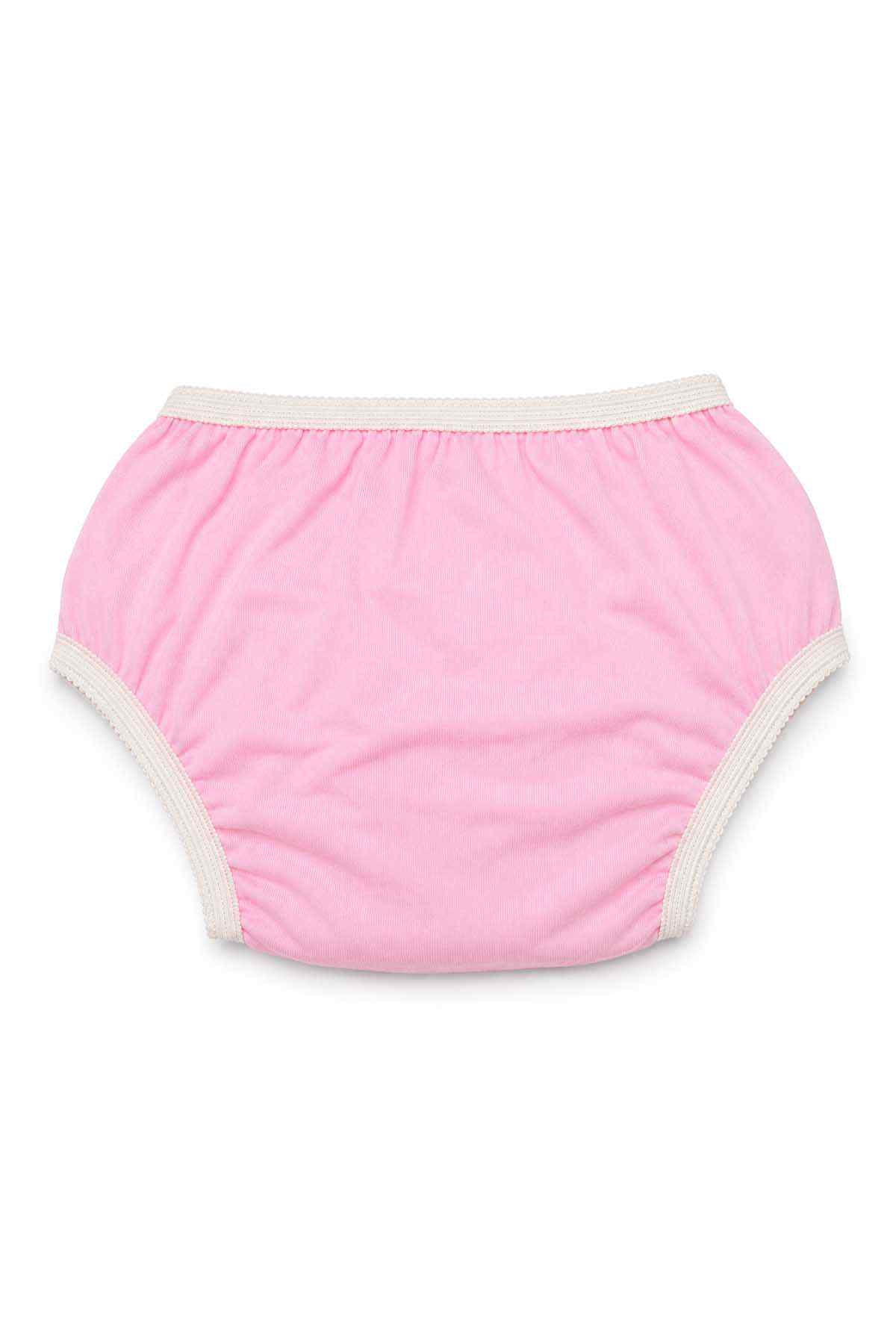 Pink baby briefs with cream waistband and leg openings