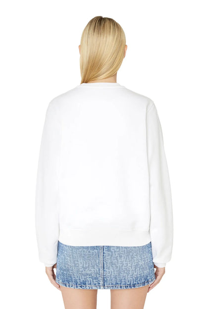White crewneck sweatshirt back view, long sleeves
