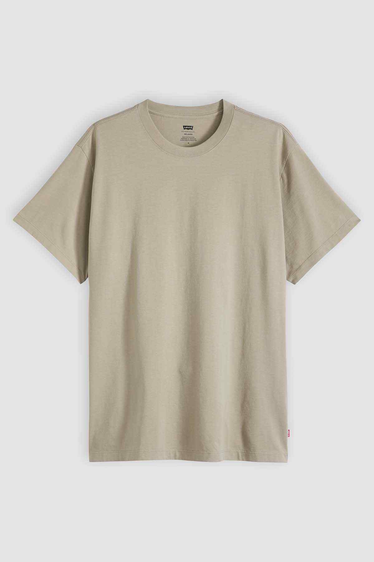 Tan crew-neck T-shirt with short sleeves