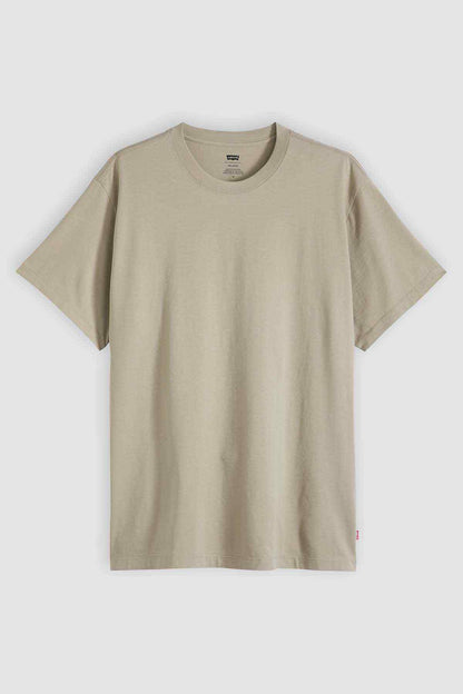 Tan crew-neck T-shirt with short sleeves