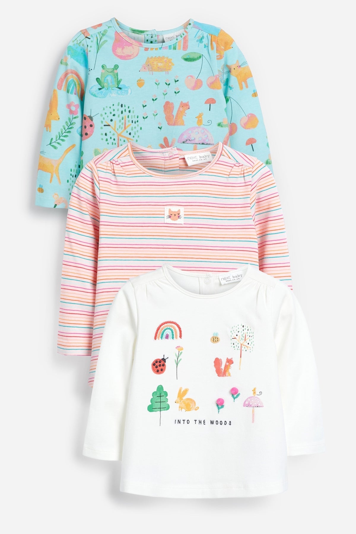 Kids graphic long-sleeve T-shirt set: aqua, rainbow, and striped designs, multi-bright
