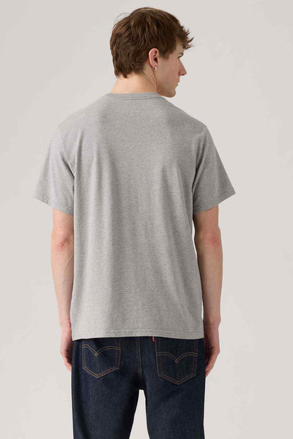 Grey Levi's T-shirt back view, crew neck, short sleeves.