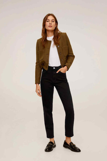 Tailored blazer with notch lapels, button front, and flap pockets