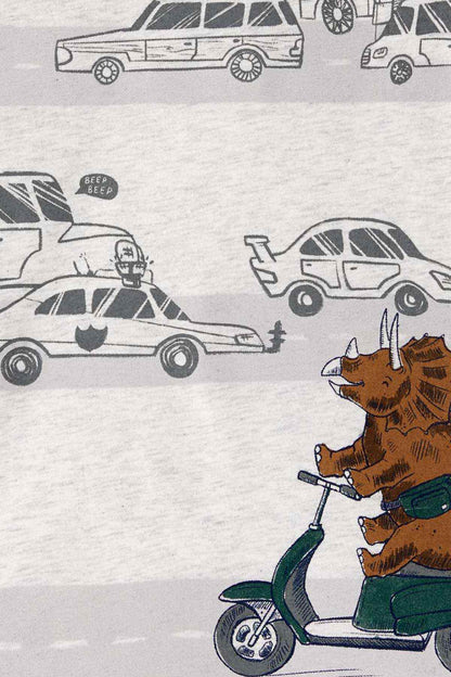 CARTER'S heather-gray long-sleeve shirt detail: dog on scooter beside cars graphic