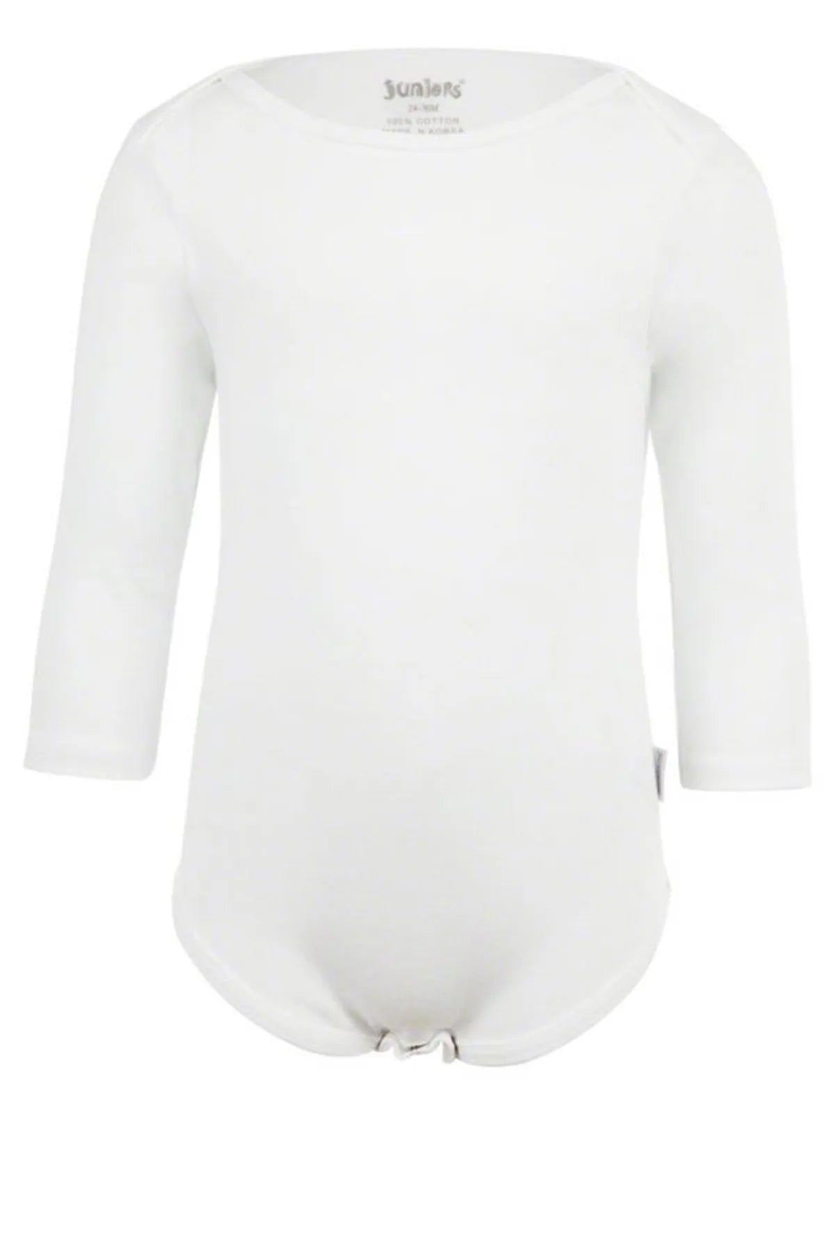 White long-sleeve baby bodysuit with snap crotch