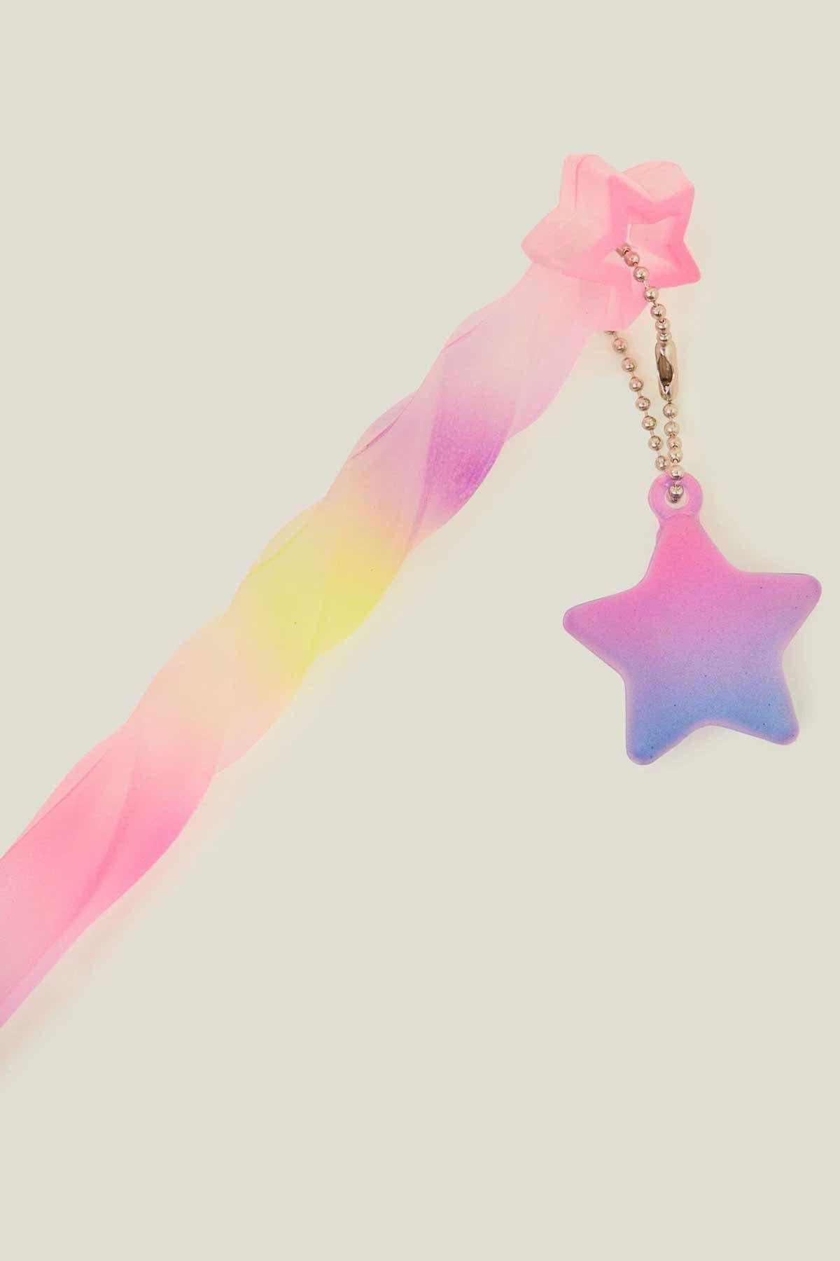 Accessorize gradient ribbon star charm with gold-tone chain and pink-blue star pendant