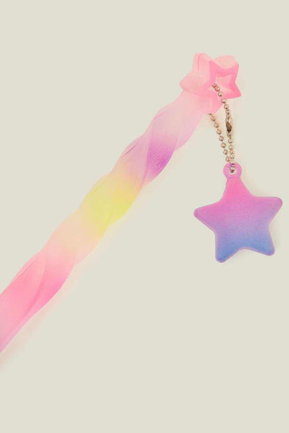 Accessorize gradient ribbon star charm with gold-tone chain and pink-blue star pendant