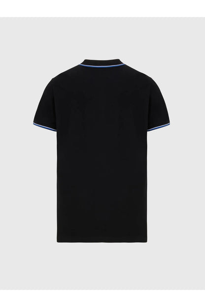 Diesel black polo shirt back view with blue-trimmed collar