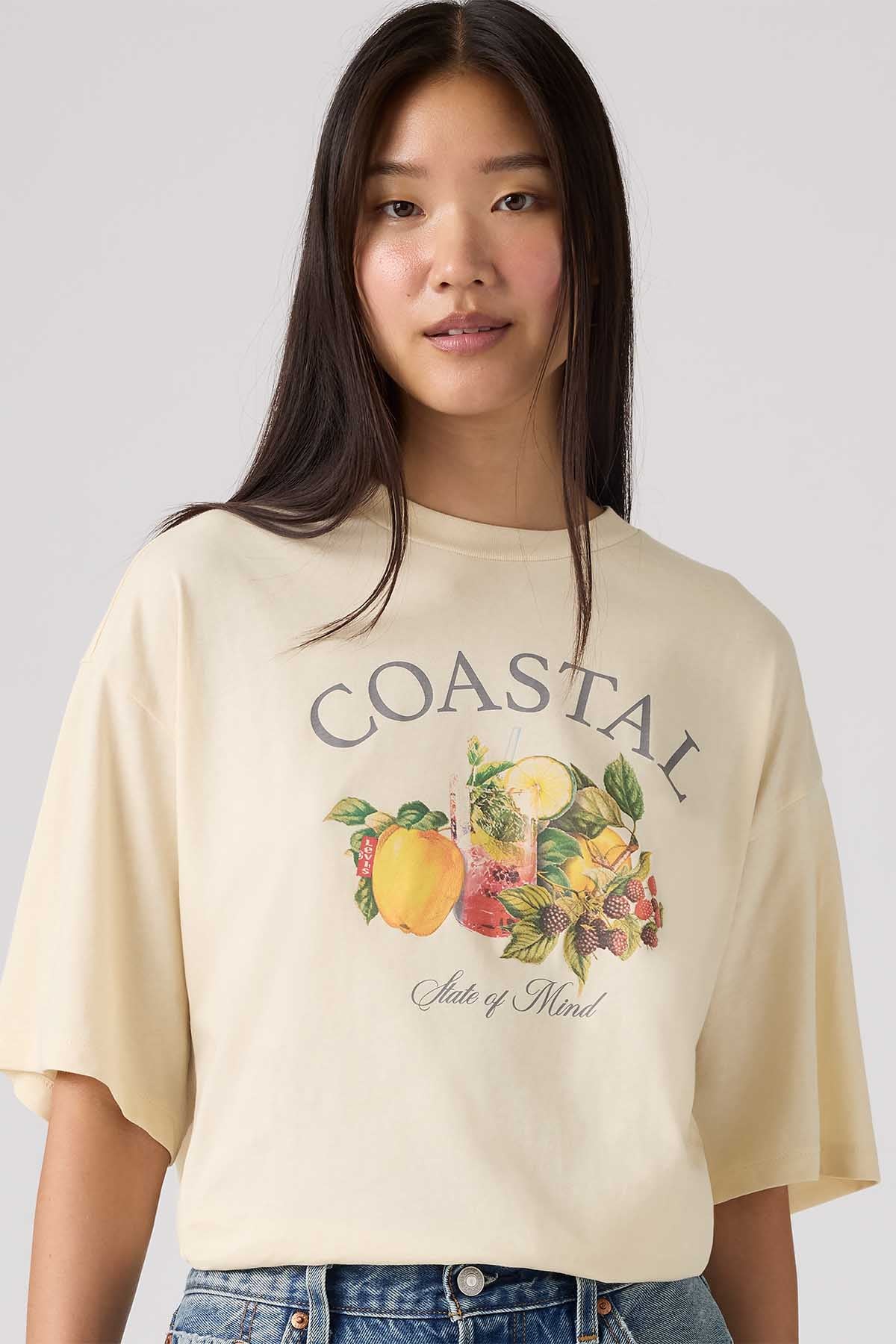 Light cream COASTAL fruit graphic T-shirt, short sleeves, crew neck