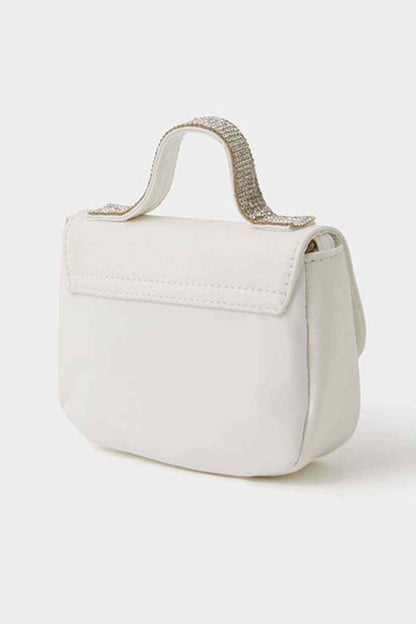 Ivory mini handbag with front flap and textured top handle