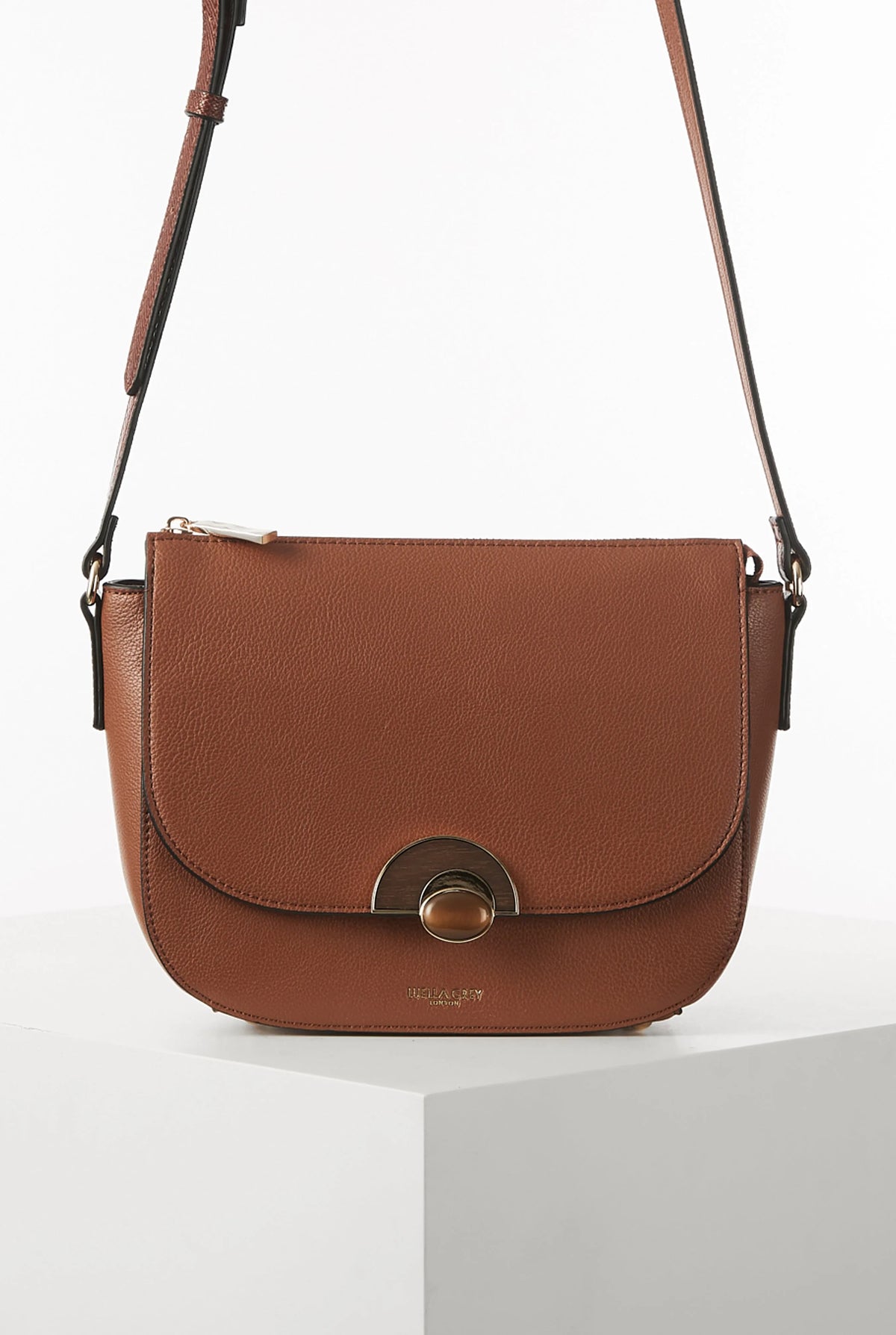 Luella Grey Pakistan brown crossbody bag with flap and gold-tone clasp