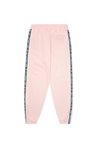 Pink jogger pants with vertical Diesel logo tape along sides
