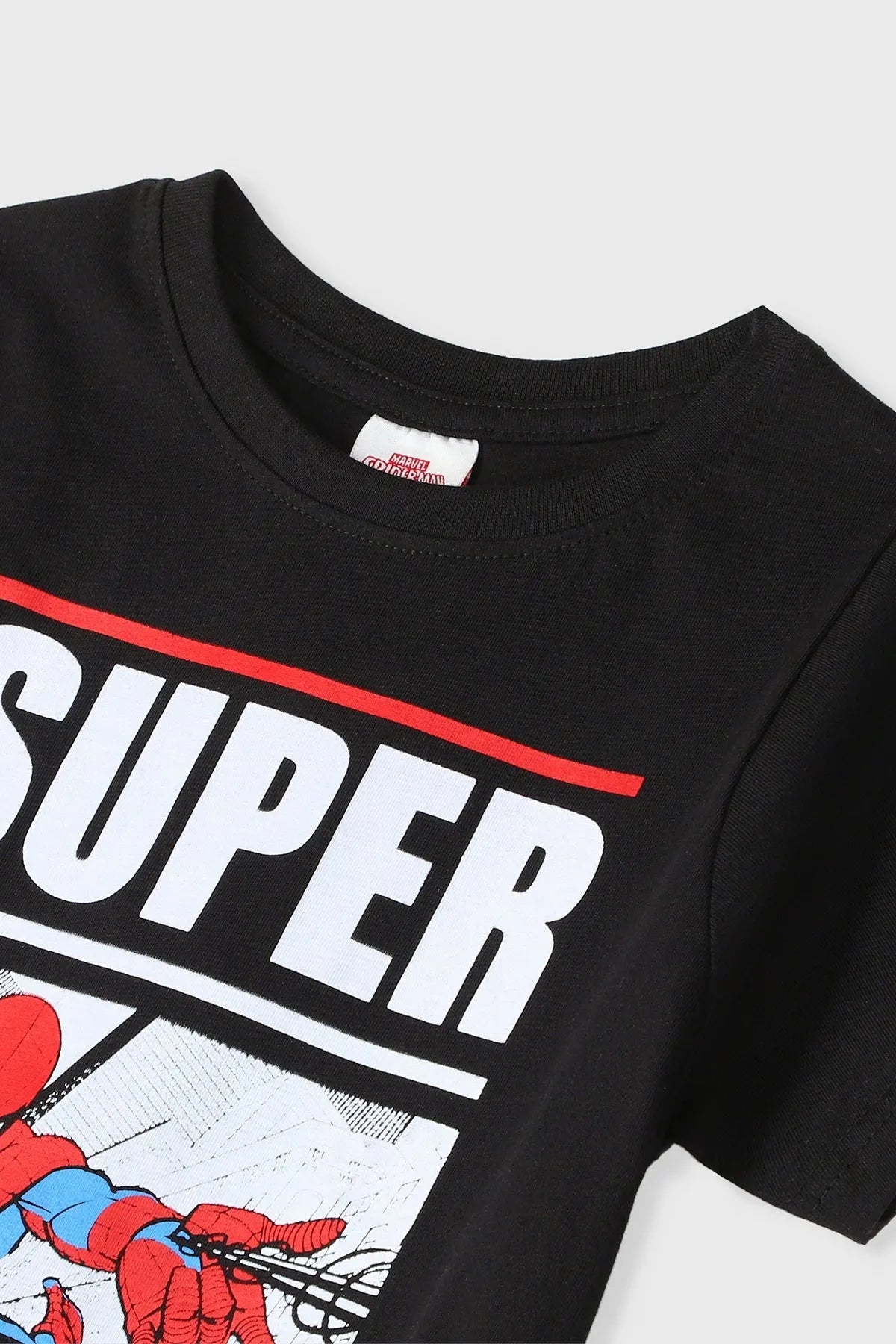 Kids' Disney Spider-Man black T-shirt with 'SUPER HERO' graphic
