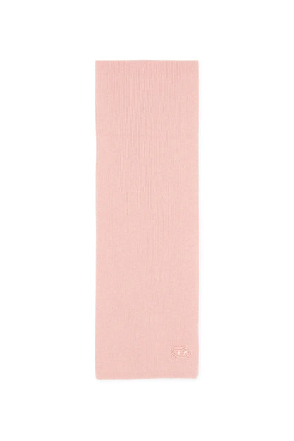 Pink knit scarf, long rectangle with Diesel logo at hem