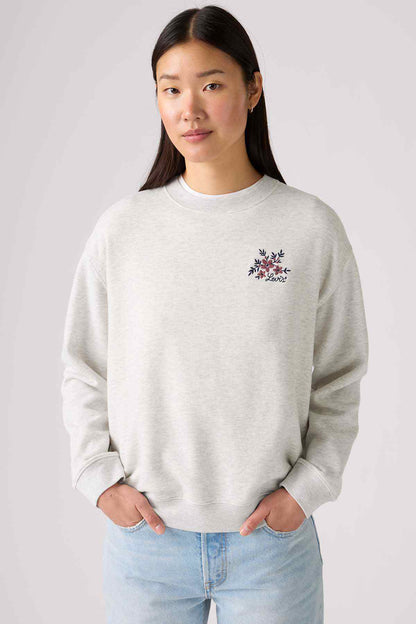 Levi's grey crewneck sweatshirt with small chest floral embroidery