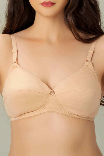 Bebelle skin-colored underwired bra with floral center detail and adjustable straps