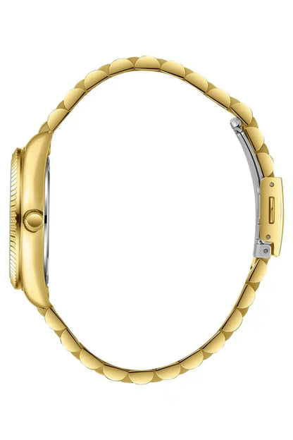 SLAZENGER gold wristwatch side view with metal bracelet and crown at 3 o'clock