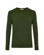 Crewneck sweater in military green, long sleeves with ribbed cuffs and hem