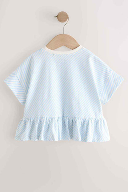 Kids' light blue striped peplum T-shirt with gathered skirt