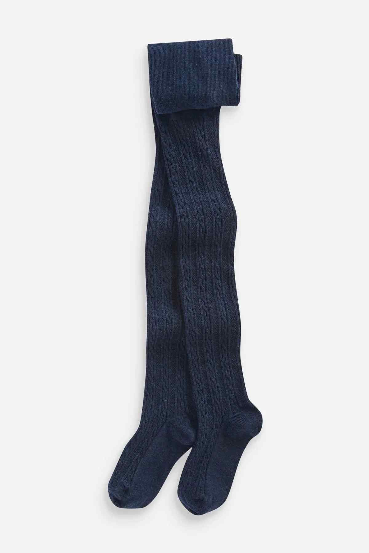 Navy ribbed knit tights with textured pattern and reinforced toe