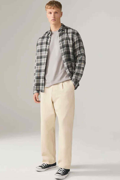 Light gray crew-neck short-sleeve T-shirt on model, full front view