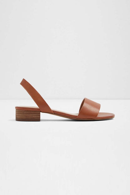 ALDO cognac leather slide sandals, open toe, sling-back strap, block heel