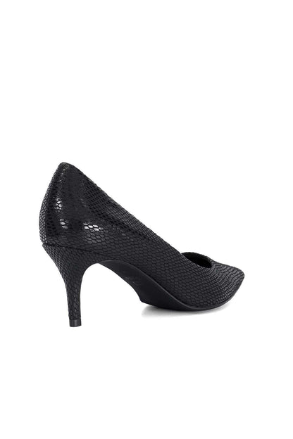 Dune London black textured pointed-toe stiletto heel shoe, side view