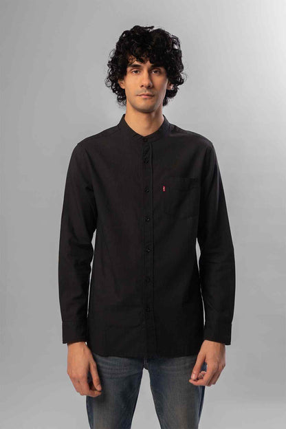 Levi's black button-front shirt with long sleeves and chest logo tab