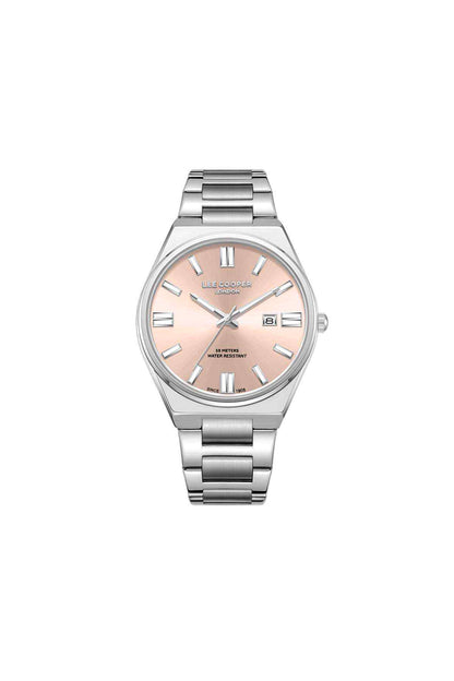 Lee Cooper silver wristwatch with round pale dial and metal bracelet