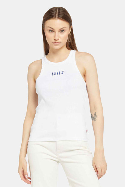 Levi's white sleeveless crewneck tank with blue chest logo