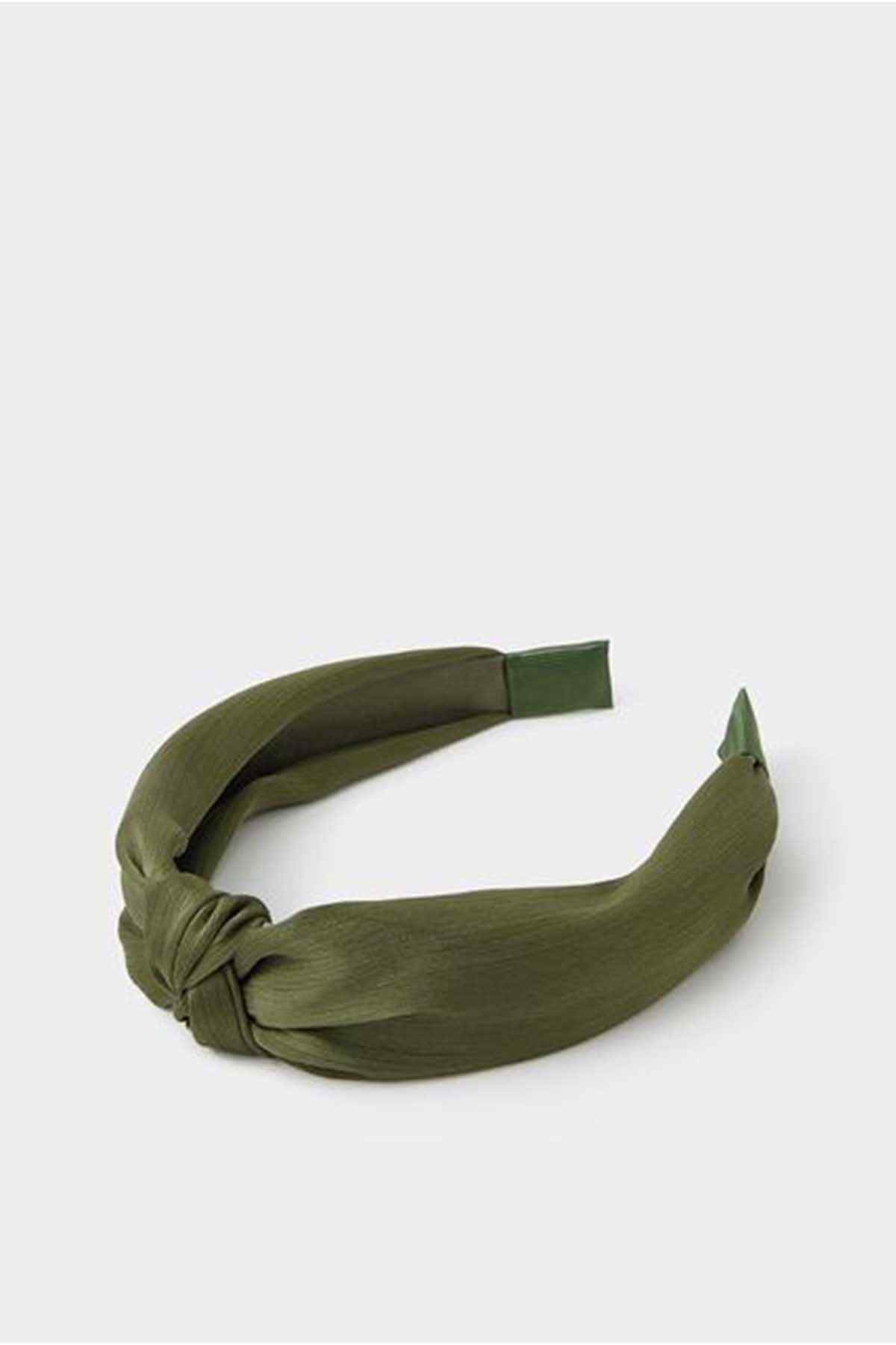 Khaki fabric headband with knotted center detail