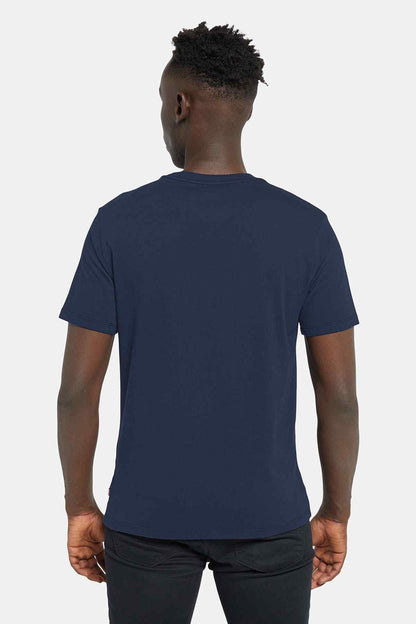 Navy crewneck short-sleeve T-shirt, back view