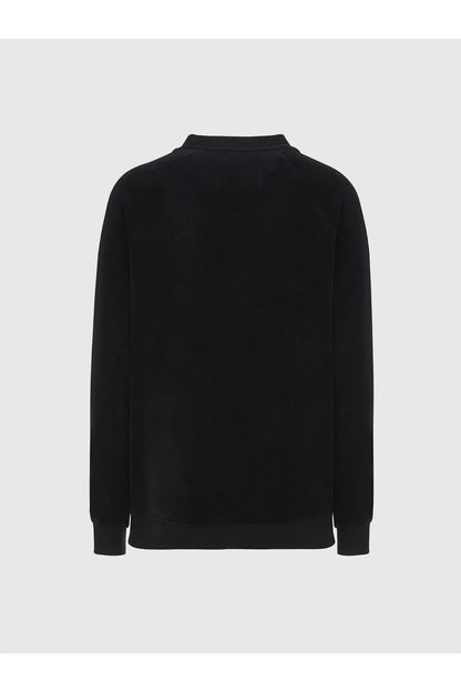 Black zip-up jacket back view with stand collar