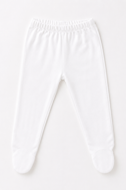 BABYSHOP white baby pants with elastic waistband and footed cuffs