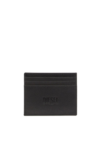 Diesel black leather card holder with embossed DIESEL logo at center