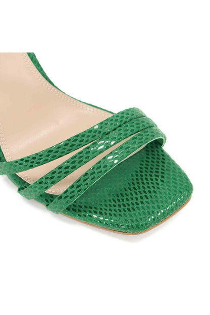 Dune London green textured strappy sandal upper with crisscross straps