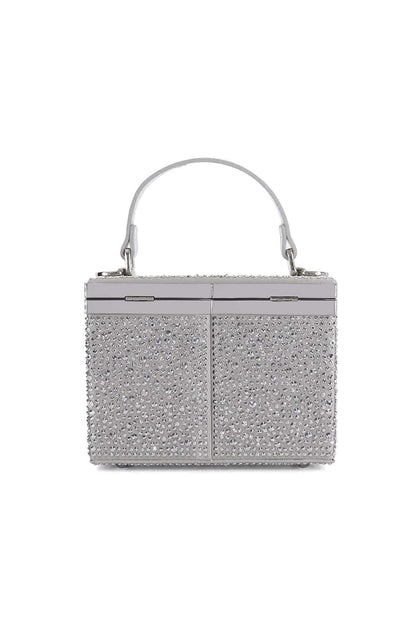 Silver glitter handbag with two front panels and top handle