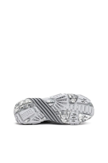 Diesel grey sneakers sole view with molded tread and Diesel logo detail