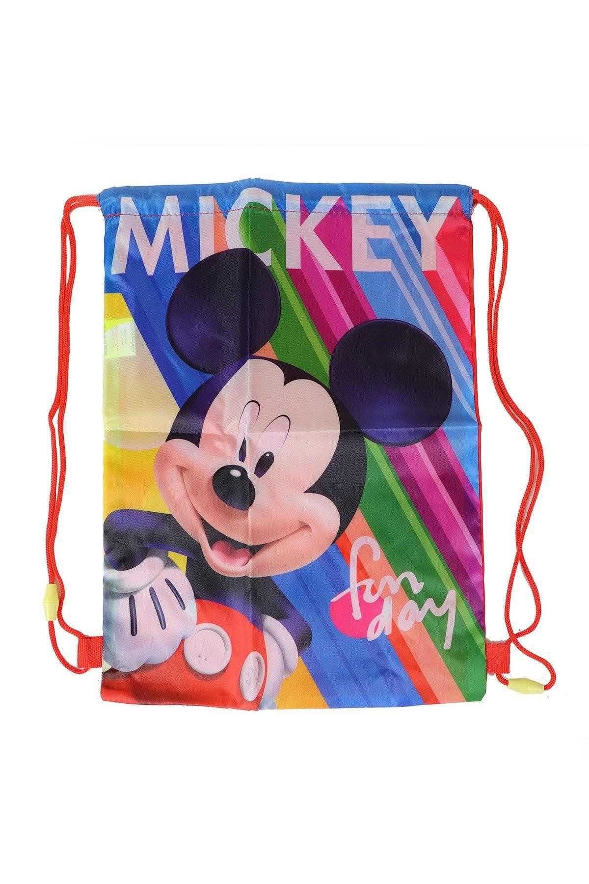 Disney Mickey Mouse multicolor drawstring backpack bag with red drawstrings