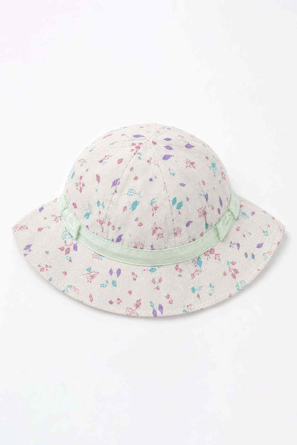 Kids bucket hat with pastel paint-splatter print and mint trim