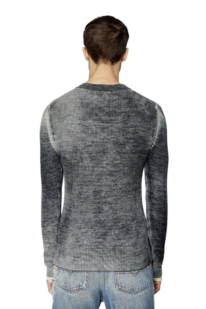 Diesel dark gray knit henley sweater, back view, long sleeves