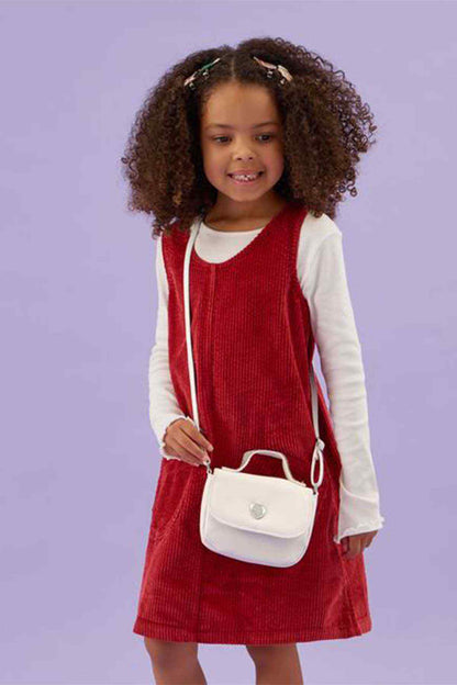 Ivory mini crossbody handbag with flap and adjustable shoulder strap