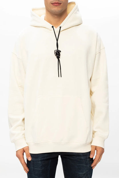 White Diesel hoodie with adjustable drawstring hood and front pouch pocket