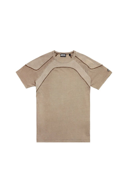 Diesel tan raglan T-shirt, short sleeves, crew neck, contrast shoulder panels