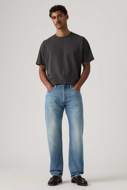 Levi's light blue denim jeans with straight legs, five-pocket design