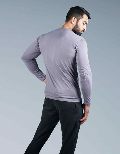 Bodybrics men's mauve long-sleeve crewneck shirt, back view