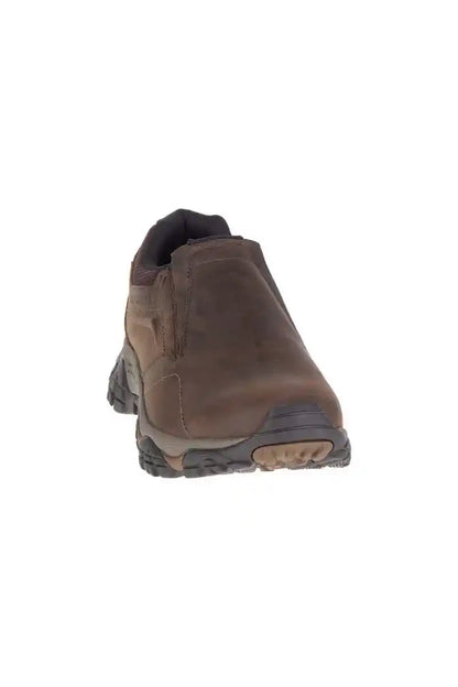 Dark earth slip-on trail shoe rear view showing heel seam and textured outsole