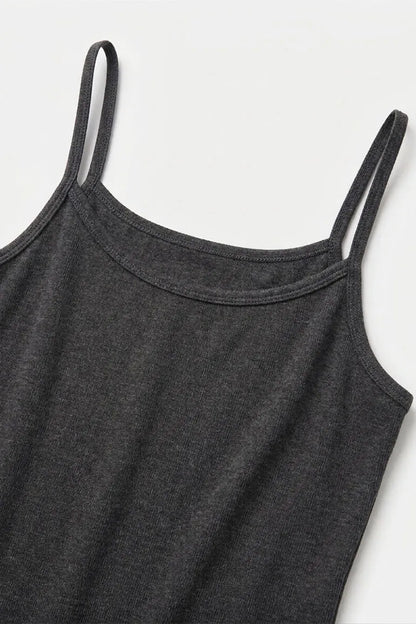 MEME dark heather gray camisole tank neckline with thin spaghetti straps