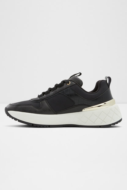 ALDO black platform sneaker with cream-white quilted midsole and lace-up