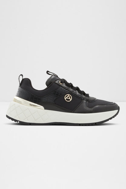 ALDO black platform sneaker with quilted midsole and lace-up design